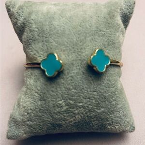 Gold and Blue Enamel Clover Bracelet